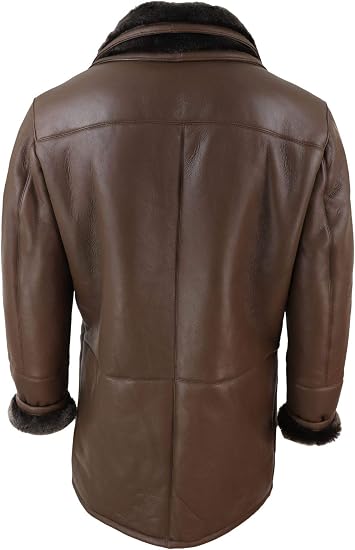 Mens 3/4 Duffle Jacket Real Sheepskin Long Smart Casual Button Zip Warm